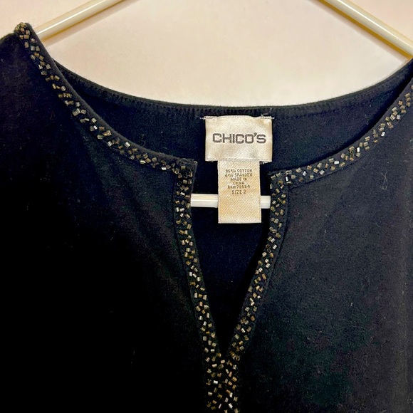 Chico’s Embellished Tunic Black Size 2 classic long sleeve stretchy fabric - Picture 4 of 11